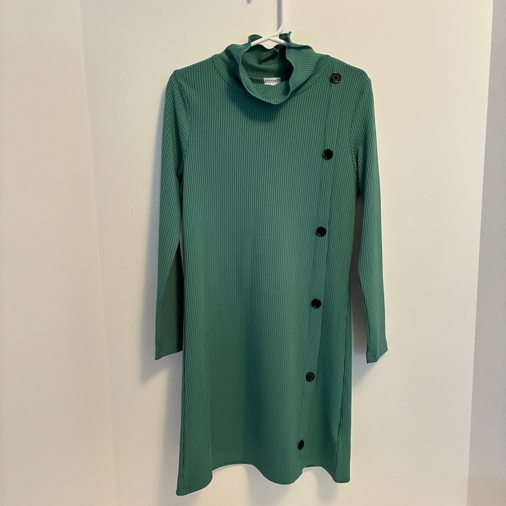 Girl's Turtleneck Rib Knit Decorative Buttons Dress Pink Green Set of 2 Size 7 - Picture 6 of 10